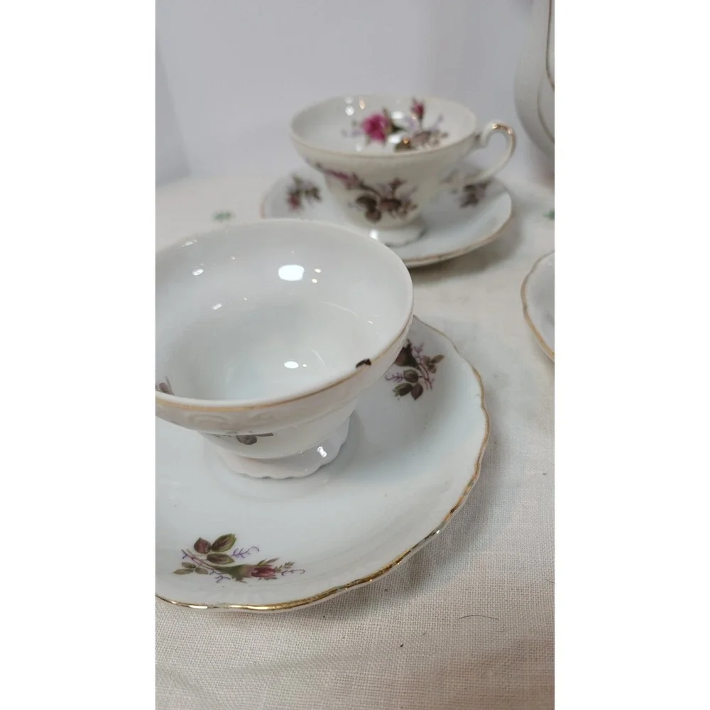 Japan‎ China Moss Rose Demitasse Tea Set Vintage (4) Four Piece Set 1940s Read